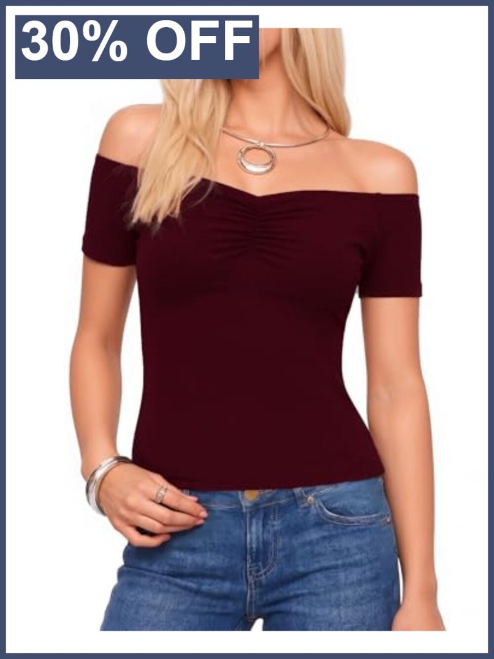 Off Shoulder Ruched T-Shirt Women Short Sleeve Going Out Slim Fit Summer Top